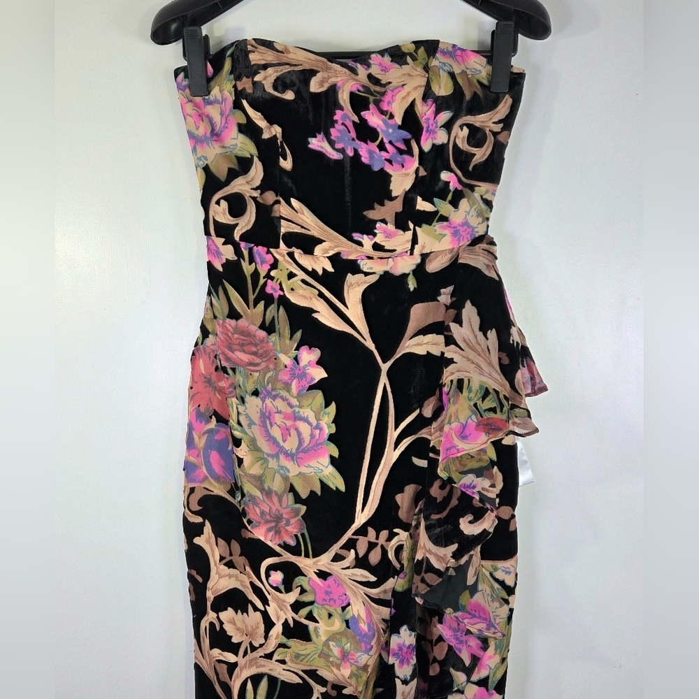 NWT DRESS THE POPULATION PARIS VELVET BURNOUT FLORAL GOWN. - Picture 4 of 9